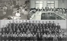 公司成立 60 周年前后的办公室照片、销售会议照片和一张集体纪念照